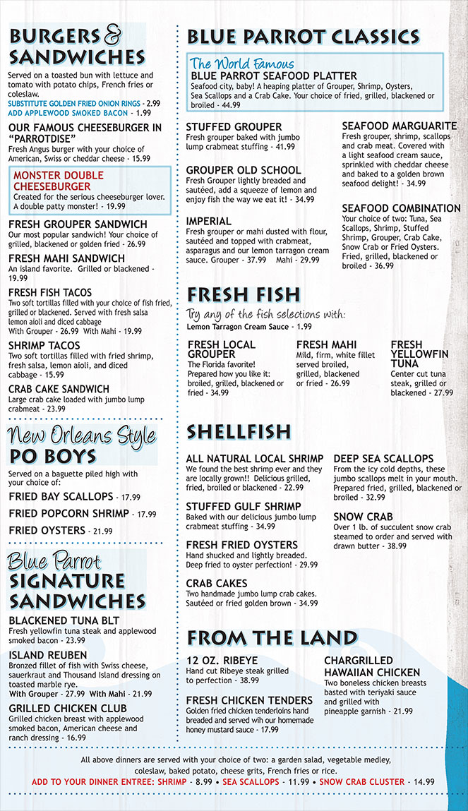 Blue Parrot Menu
